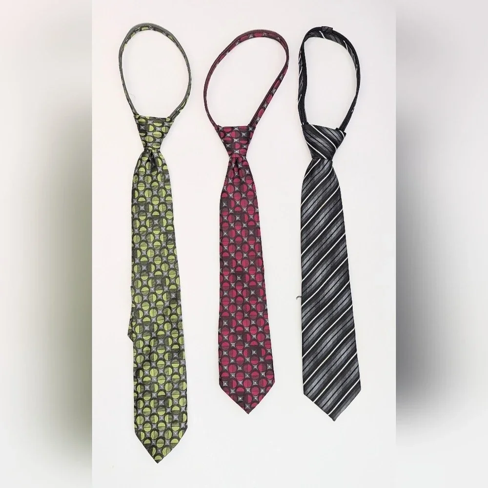 Bundle of 3 Newberry Kids Pre-Knotted/Pre-Tied Adjustable ZIPPER Ties Set